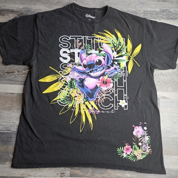 Disney Lilo & Stitch Graphic Tshirt Black Large Hawaiian Tropical Theme - Picture 2 of 8